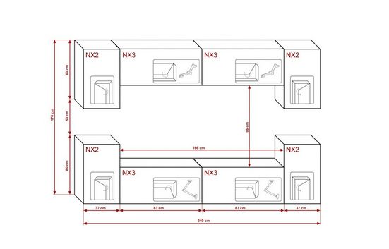 Wohnwand - Eine warme und moderne Note im Wohnzimmer, (Komplett Set, 8-St., Premium - KAWIS KAWI1)