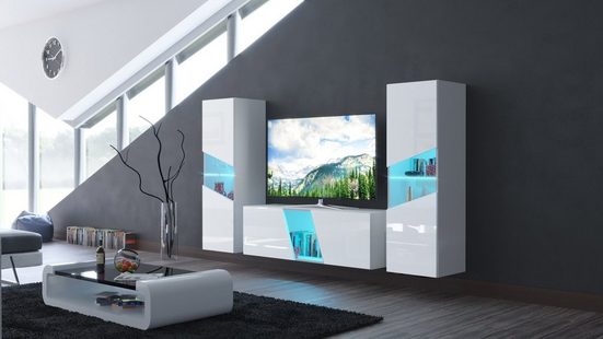 TV-Möbel Wohnwand Weiß Hochglanz S37 - Modernes Design für stilvolle Wohnzimmer.