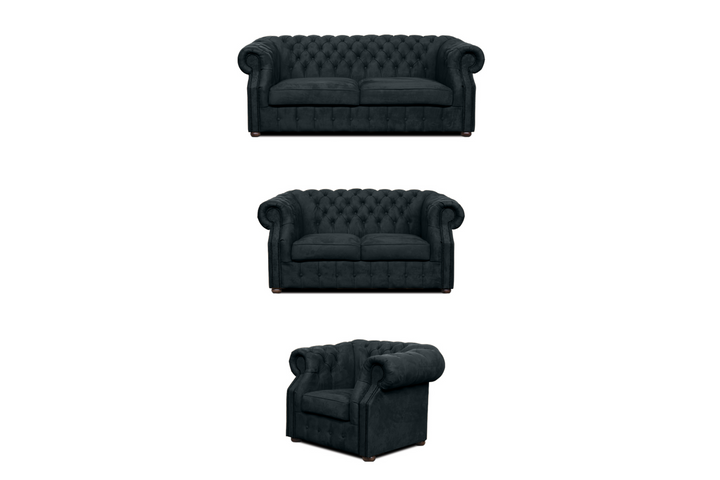 Chesterfield-Sofa Luxura - Echtleder Premium - Handgefertigt - Garantierte Qualität -, Premium Set 3 - 2 - 1,- 3 Teile