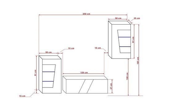 Wohnzimmermöbel Weiß 250 cm S46 - Modernes Design für ein stimmungsvolles Ambiente.