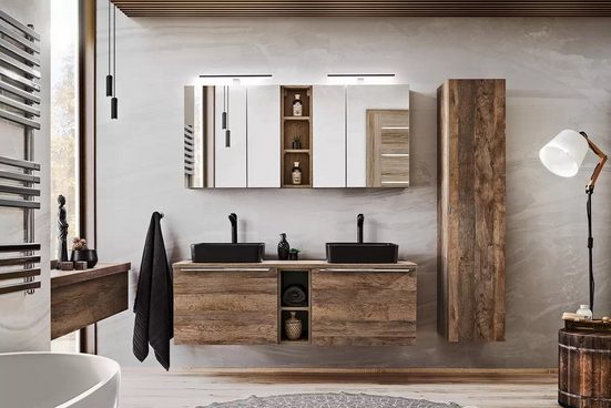 Badezimmer Hängeschrank - Santa Fe Oak - Durchdachtes Design für effektiven Stauraum. - ROYAL24_MARKT