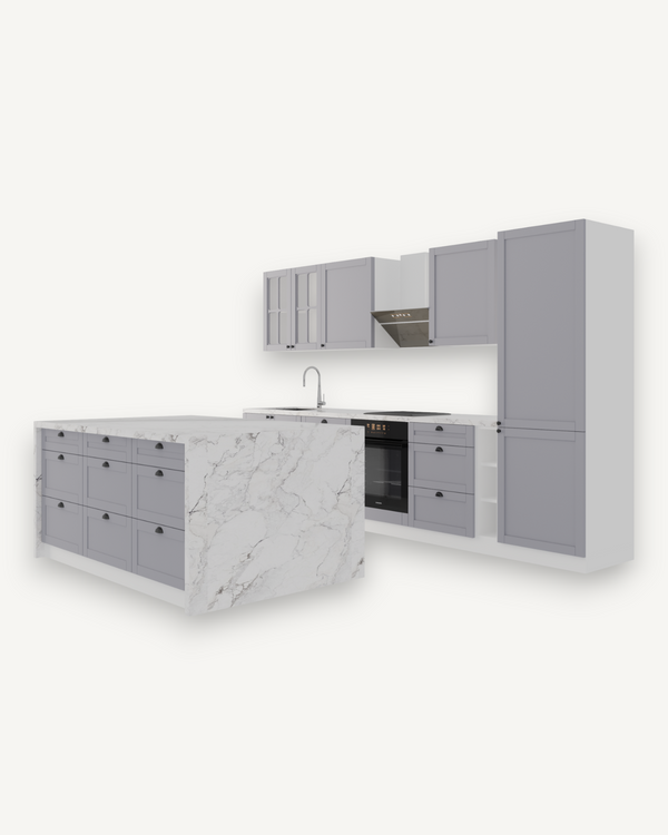 Küchenzeile mit Insel - Linea Grau - K2-G340
