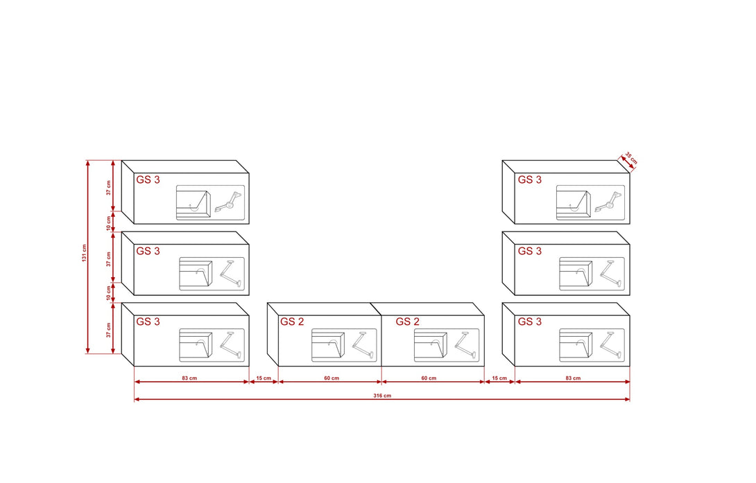 Henri N72 - Hochwertige Wohnwand: Premium Material für dein Wohnzimmer - (Komplett Set, 8-St., Premium Wohnwand)