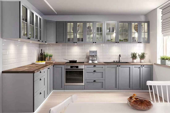 Winkelküche - L-Form Linea - Grau (Matt) - K8-G350×230 cm. - ROYAL24_MARKT