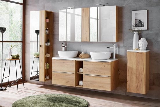 Badezimmer Hochschrank - Capri Oak - Eleganter Stauraum mit Spiegel. - ROYAL24_MARKT
