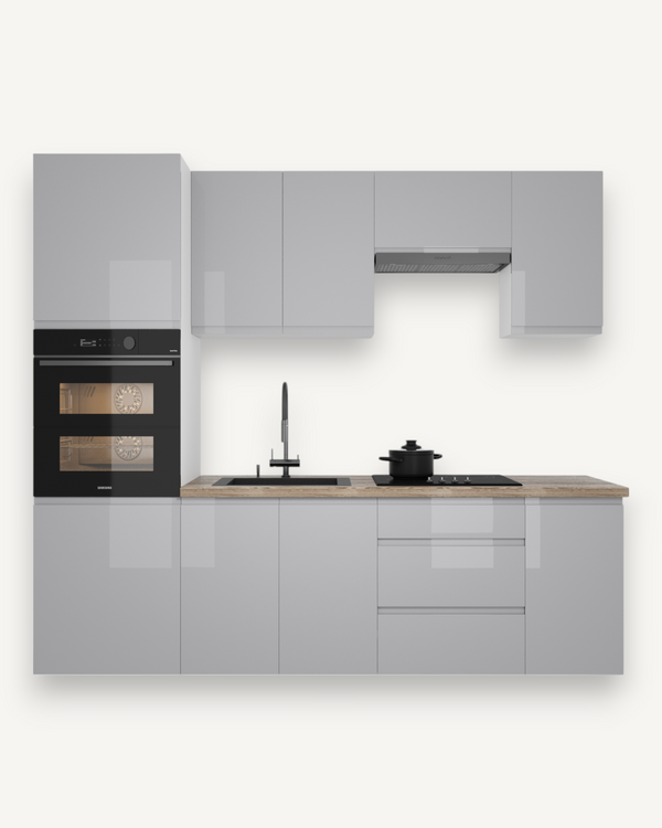 Küchenzeile K101-G240 - Aspen Grau - Stilvoll kochen auf kleinem Raum
