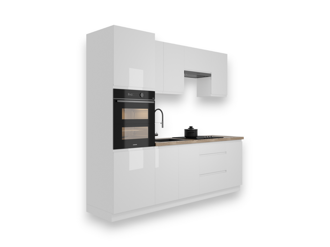 Küchenzeile K101-G240 - Aspen Weiß - Stilvoll kochen auf kleinem Raum - ROYAL24_MARKT