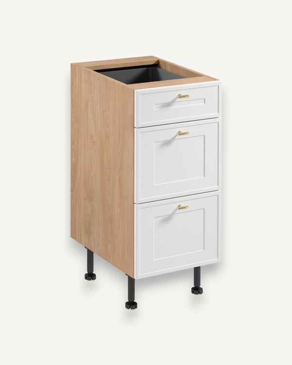 Unterschrank D40S3 AX -Sorento Sonoma Eiche Weiß - 3 Schubladen für eine effektive Organisation Ihrer Werkzeuge.