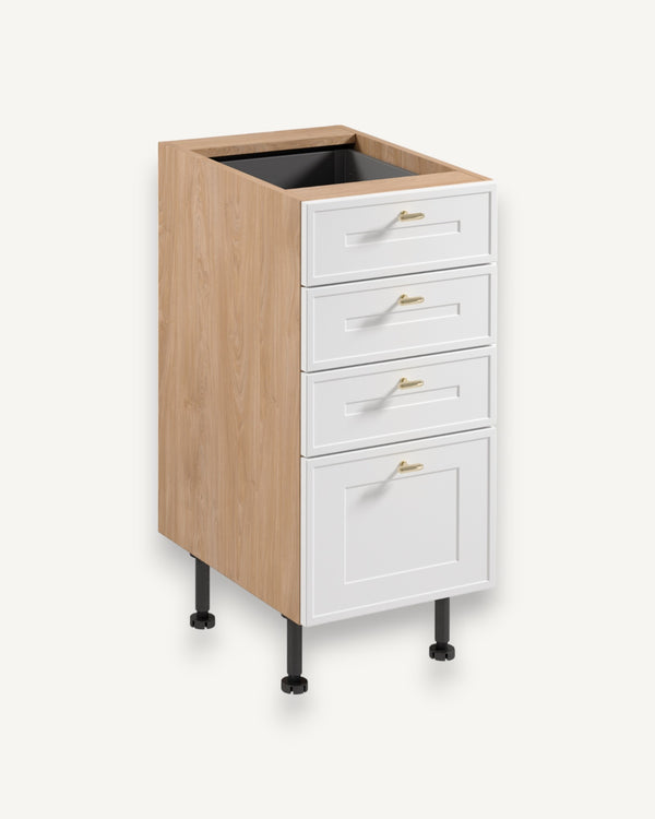 Unterschrank D40S4 AX - Sorento Sonoma Eiche Weiß - Markantes Design mit 4 Schubladen für mehr Organisation.