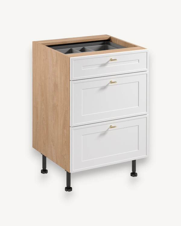 Unterschrank D60S3 AX - Sorento Sonoma Eiche Weiß - Hervorragende und effiziente Organisation für Ihre Küche.