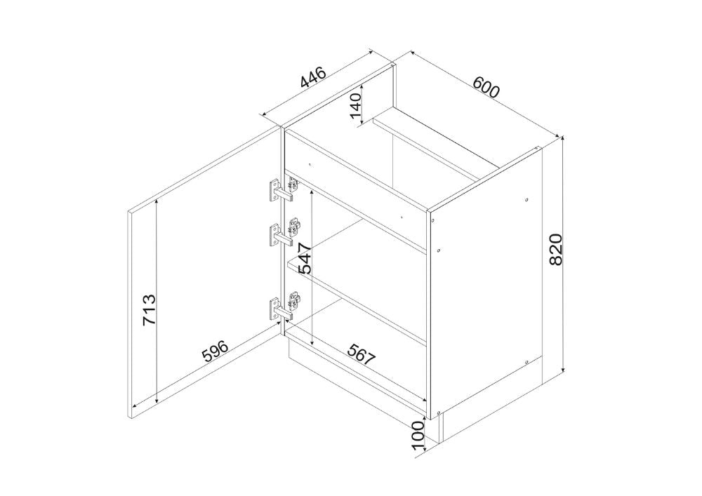 Unterschrank D60PC P/L - CLARA - Platzsparend und funktionell gestaltet - ROYAL24_MARKT