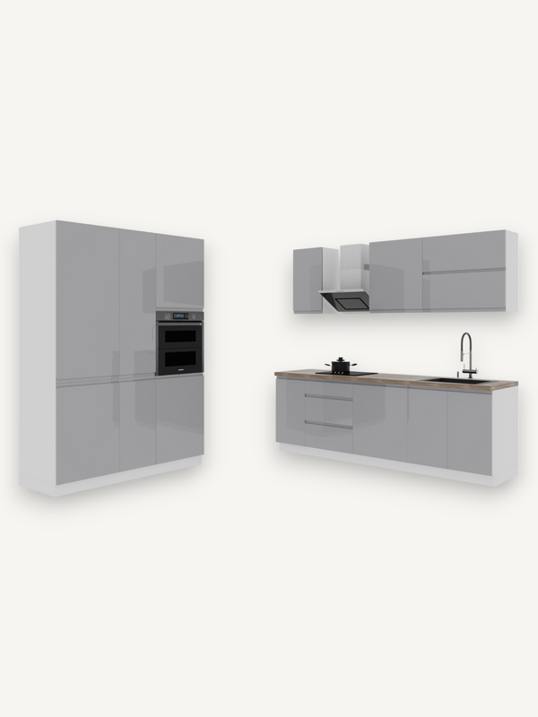 Küchenzeile K65-G400 - Aspen Grau - Zeitloses Design für jede Kücheneinrichtung