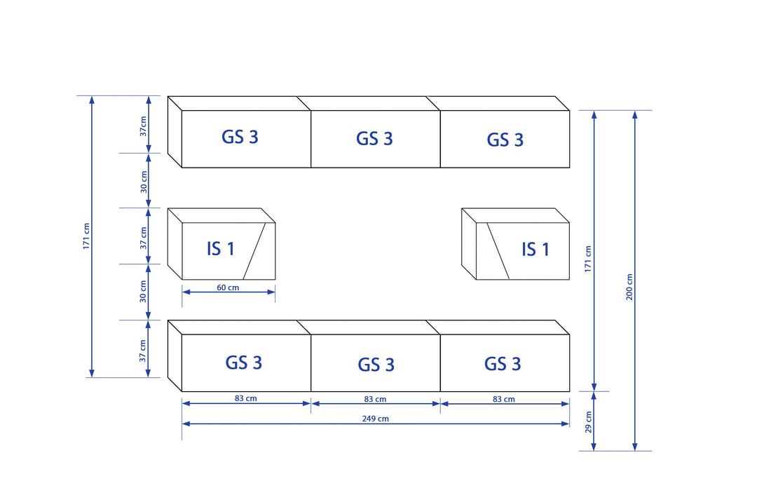 Wohnwand 249 cm  - Die perfekte Lösung für Schönheit und Funktion im Wohnzimmer ‘’S14''