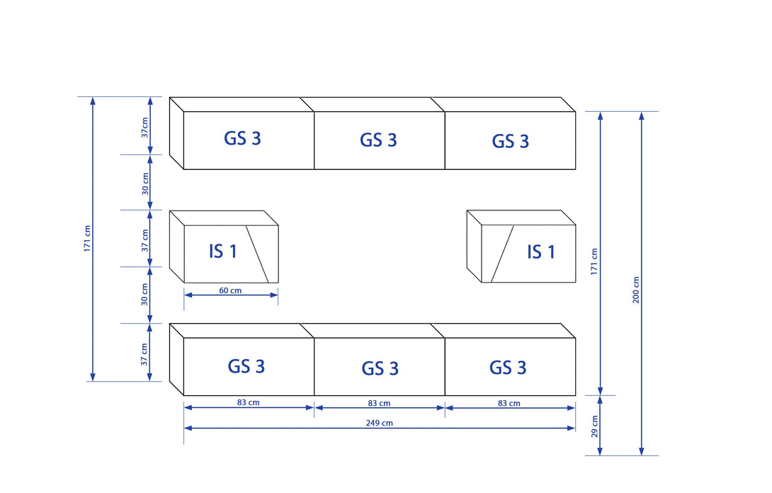 Wohnwand 249 cm  - Die perfekte Lösung für Schönheit und Funktion im Wohnzimmer ‘’S14''