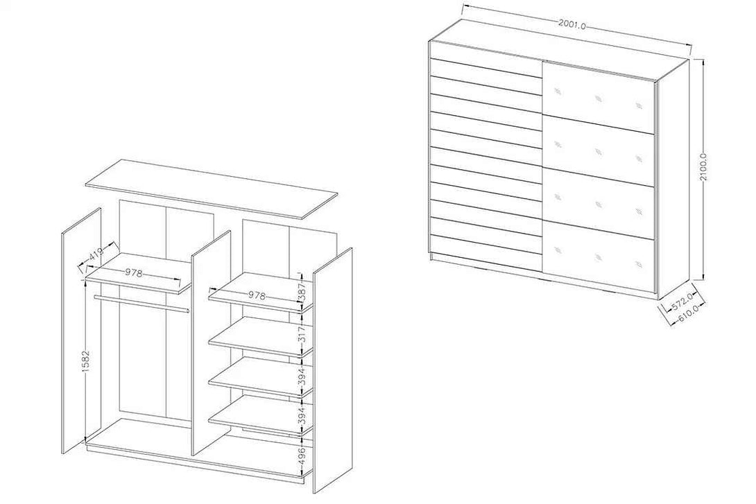 Kleiderschrank - Galaxy - Kompakter für kleine Räume mit praktischen Fächern.