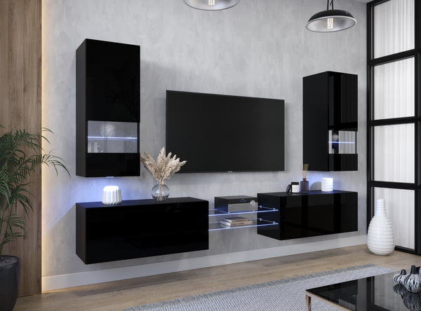 Wohnwand - Wohnzimmer-Luxus 2024 / Exklusive Materialien für moderne Wohnwände, (Komplett Set, 6-St., AN21)