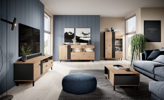 Wohnzimmer-Set - Stilvolles Ambiente / für harmonische Gestaltung, (Komplett Set, 4-St., Dalli), Hochwertige Möbel - Stilvolle Wohnwand.