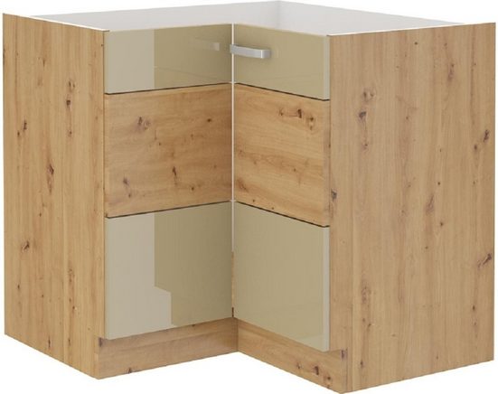 Eckunterschrank - Nutzen Sie enge Räume mit einem unteren Eckschrank (Kücheunterschrank, 1-St., Premium - Artisan Cappucino)