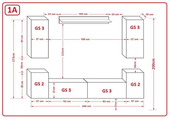 Wohnwand 240 cm  - Elegantes Design für das Wohnzimmer"C64”