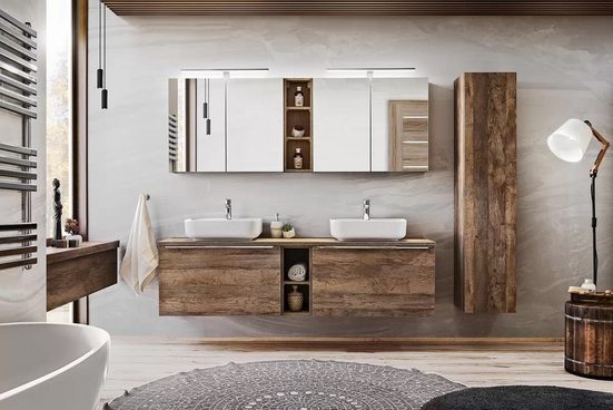 Badezimmer Hängeschrank - Santa Fe Oak - Durchdachtes Design für effektiven Stauraum. - ROYAL24_MARKT