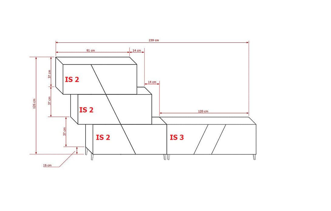 Moderne Wohnzimmer Wohnwand ( stilvollem Design - zeitlos elegant 4 -St. subtiler Beleuchtung ) , Premium-Qualität - Moderne Eleganz - Stimmungsvolle Beleuchtung