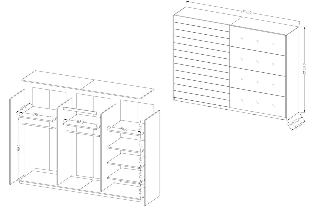 Kleiderschrank - Galaxy - Kompakter für kleine Räume mit praktischen Fächern.