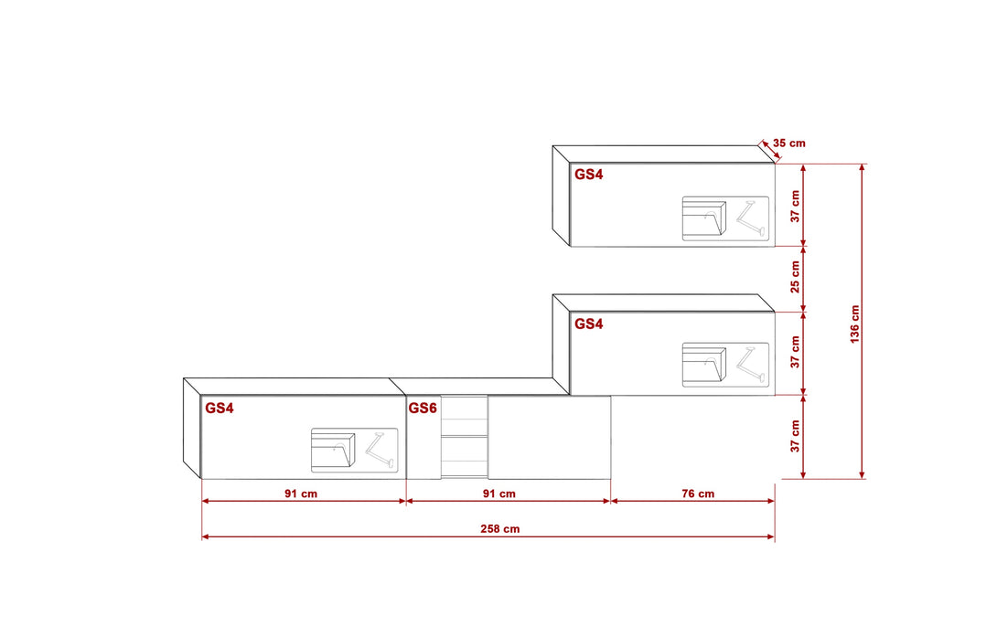 Wohnwand - Hochwertige Wohnwand: Premium Material für dein Wohnzimmer ( Komplett Set 4 -St. Ambiance Plus )